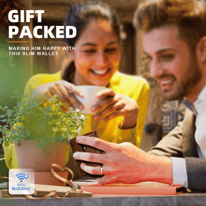 Slim Leather Wallet Front Pocket Card Holder Gift For Men 11 Slots RFID Blocking