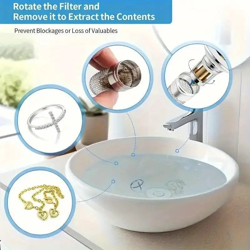 🔥LAST DAY 49% OFF - Bathroom Sink Stopper Hair Catcher, Universal Pop Up Sink Drain Filter with Stainless Steel Filter Basket, Bathroom Sink Drain Strainer