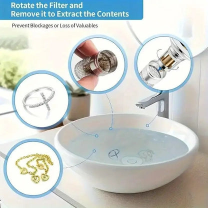 🔥LAST DAY 49% OFF - Bathroom Sink Stopper Hair Catcher, Universal Pop Up Sink Drain Filter with Stainless Steel Filter Basket, Bathroom Sink Drain Strainer