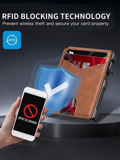 ✨Wallet - With Pop Up Aluminum Case Money Clip Slim Leather Slots Credit Card Holder RFID Blocking Bifold Minimalist Wallet