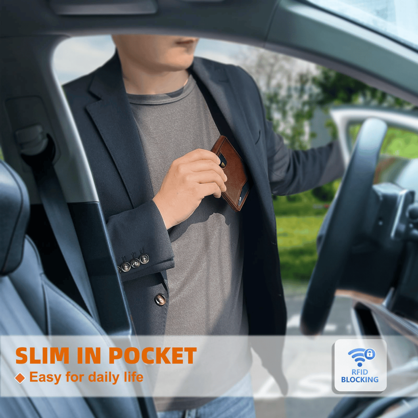 Slim Leather Wallet Front Pocket Card Holder Gift For Men 11 Slots RFID Blocking