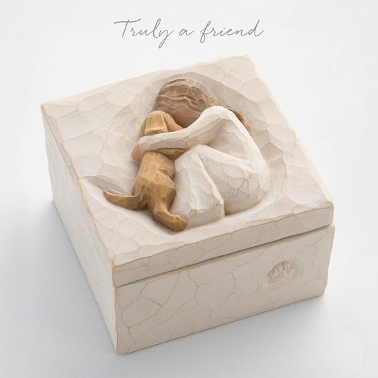 Box for Jewelry and Treasures with Bas-Relief Carving of Girl with Puppy Dog