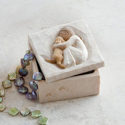 Box for Jewelry and Treasures with Bas-Relief Carving of Girl with Puppy Dog