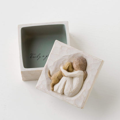 Box for Jewelry and Treasures with Bas-Relief Carving of Girl with Puppy Dog