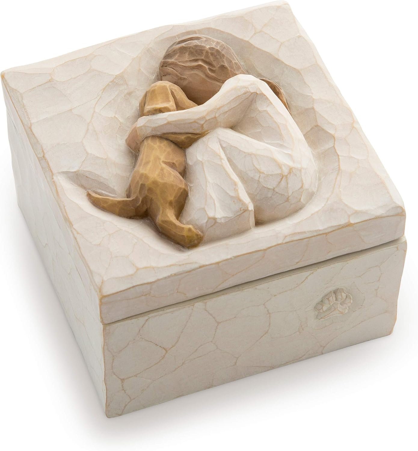 Box for Jewelry and Treasures with Bas-Relief Carving of Girl with Puppy Dog
