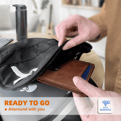 Slim Leather Wallet Front Pocket Card Holder Gift For Men 11 Slots RFID Blocking