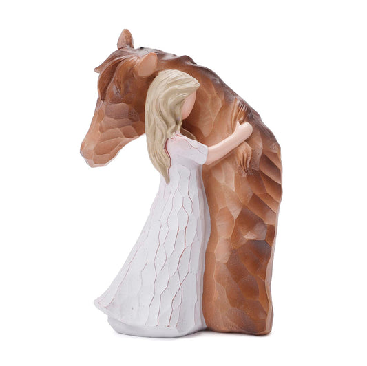 Horse Gifts for Women: Girl Embracing Horses Hand-Painted Stuff Figurines Statue Decorations Memorial Gift for Horse Lovers Teen Girls