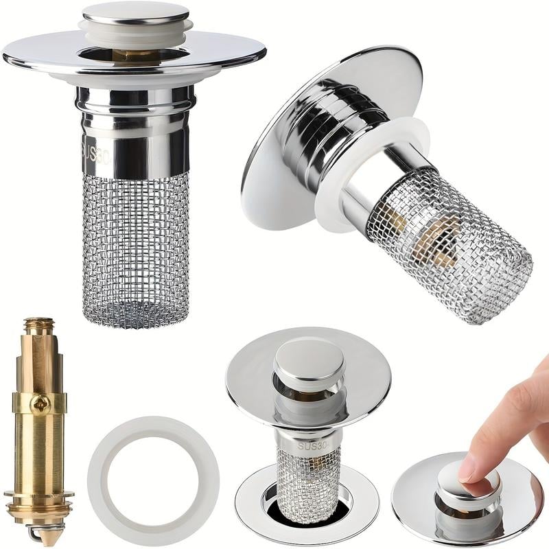 🔥LAST DAY 49% OFF - Bathroom Sink Stopper Hair Catcher, Universal Pop Up Sink Drain Filter with Stainless Steel Filter Basket, Bathroom Sink Drain Strainer