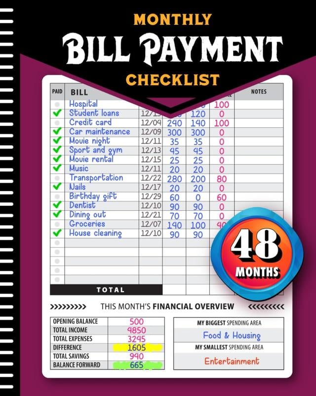 🔥Bill Payment Tracker: monthly bills organizer / bill tracker