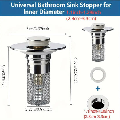 🔥LAST DAY 49% OFF - Bathroom Sink Stopper Hair Catcher, Universal Pop Up Sink Drain Filter with Stainless Steel Filter Basket, Bathroom Sink Drain Strainer